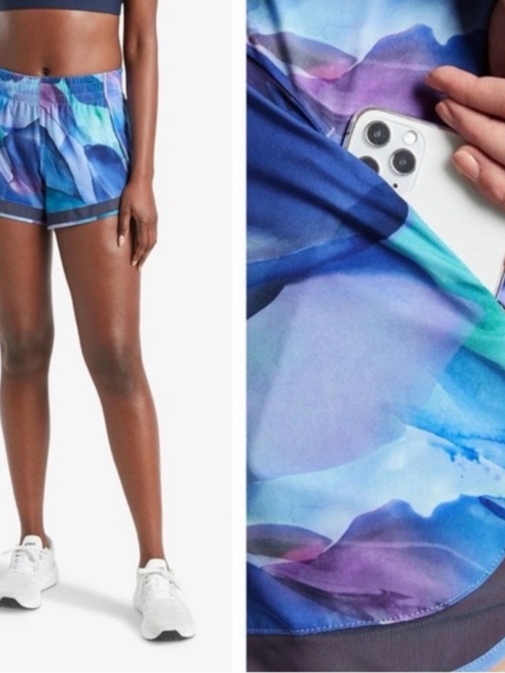 Athleta Printed Mesh Racer Run Shorts 4”
